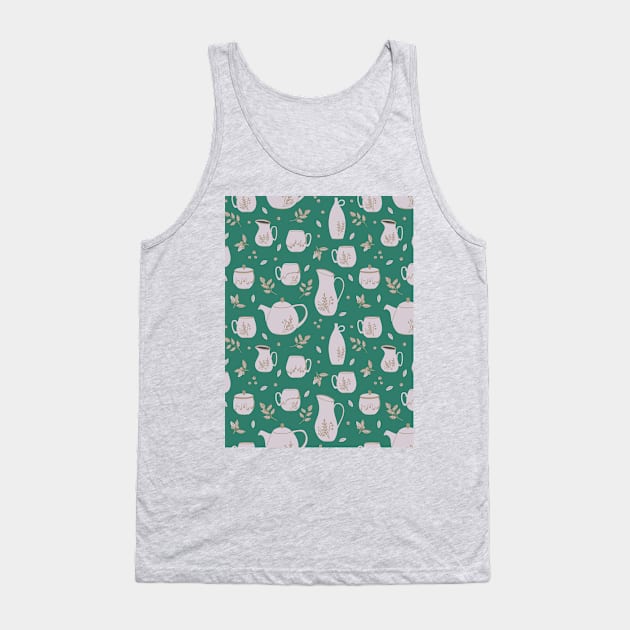 Pattern with ceramic kitchenware, blueberry and leaves Tank Top by DanielK